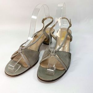 Vintage 70s Women Miramonte Gray Suede Leather 8.5N Italy Block Heel Sling Back